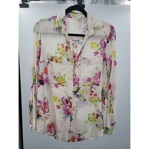 Cotton Daisy Floral Boho Shirt Sz L Beachy Bohemian Breathable